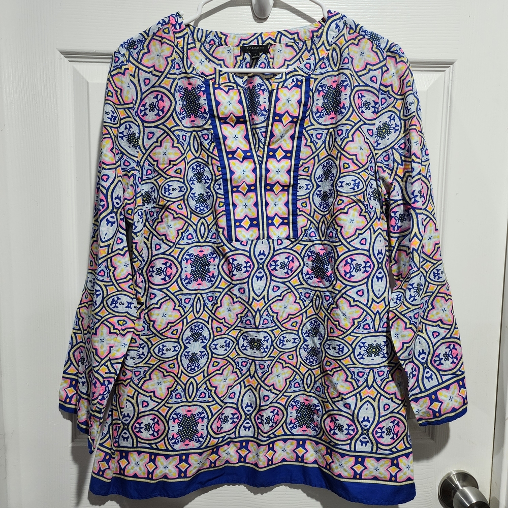 Talbots Blue and Pink Geometric Tunic